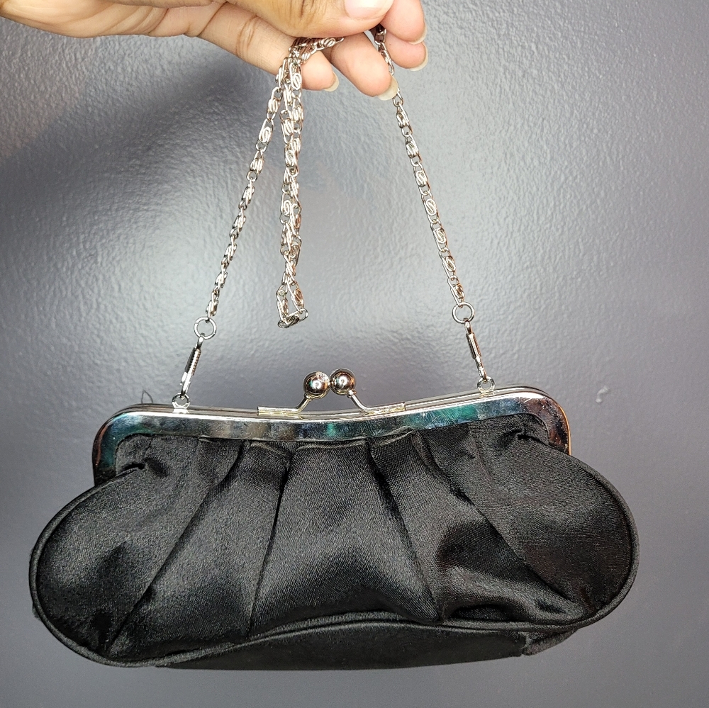 Vintage Romantic Black Satin Evening Handbag / Clutch by Bijoux Terner